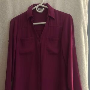 Express Red Buttoned Notched Collar Blouse